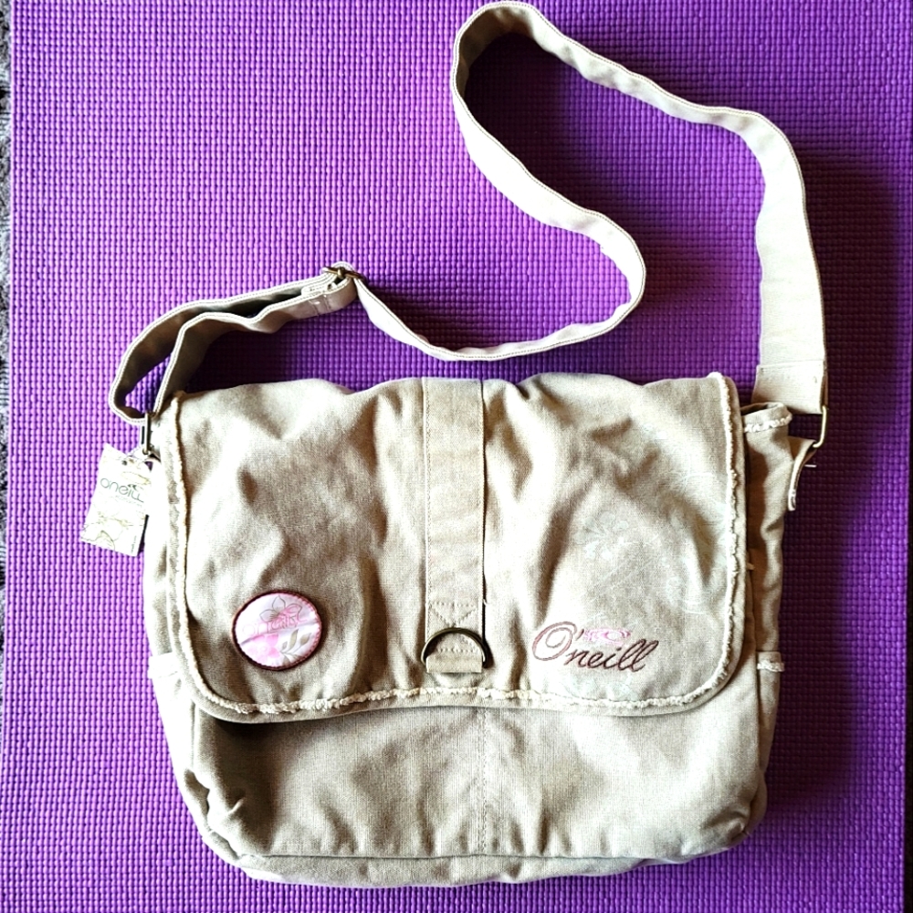 O'neill Canvas Messenger Bag with Floral lining & adjustable wide canvas strap